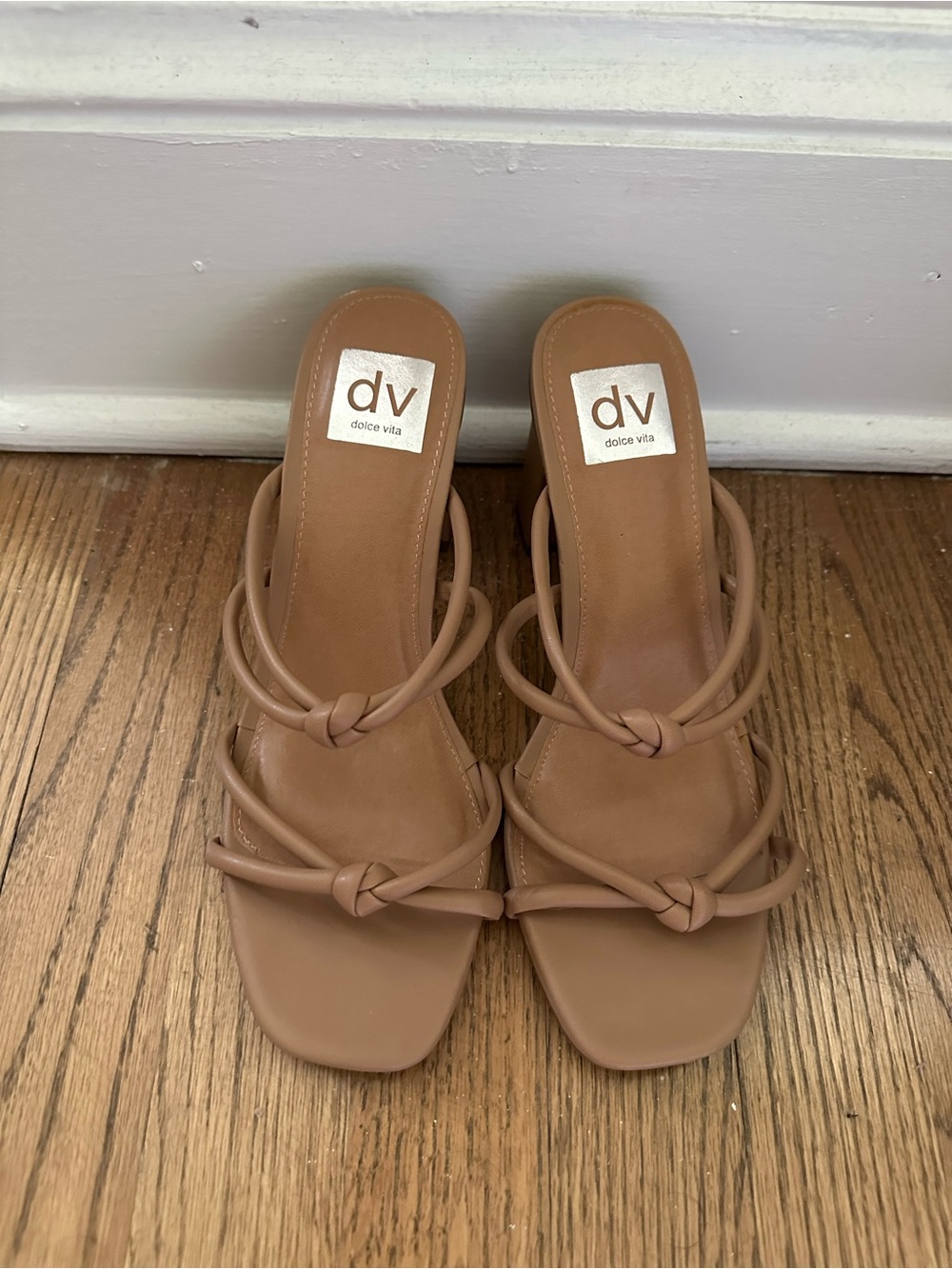 Dolce Vita Blush Tan Knotted Strap Slide Heels